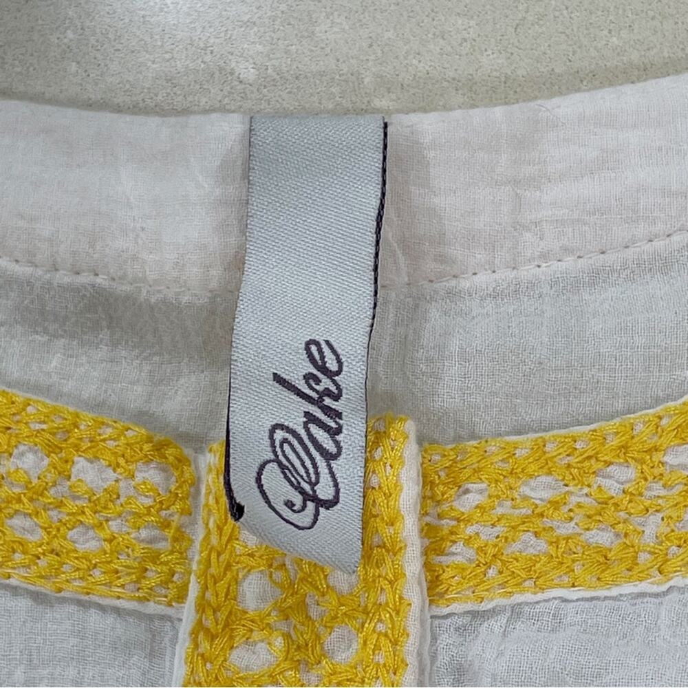 Cake Semisheer Embroidered Cotton Popover Tunic White Yellow Medium - Picture 5 of 7